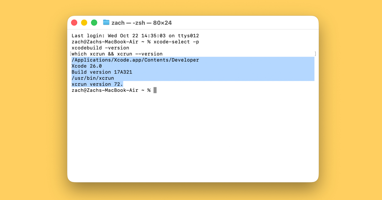 Example of the Terminal commands with result