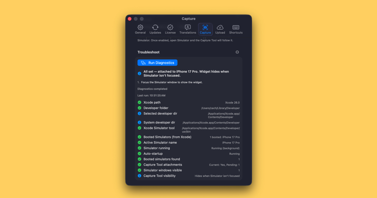 Example of the ButterKit Diagnostics results