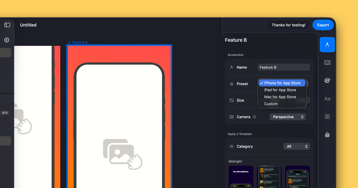 Adjust the selected artboard