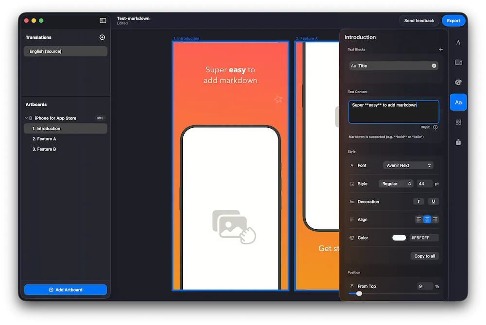 Added support for markdown