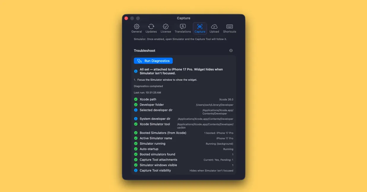 Example of the ButterKit Diagnostics results