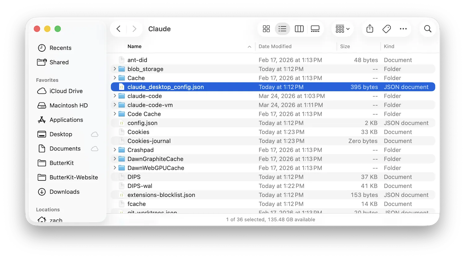 UI showing Finder and JSON file to edit